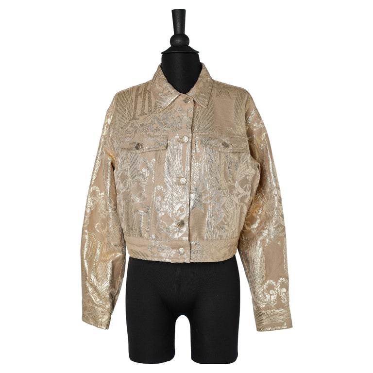 Gold lurex brocade single breasted jacket with branded buttons
