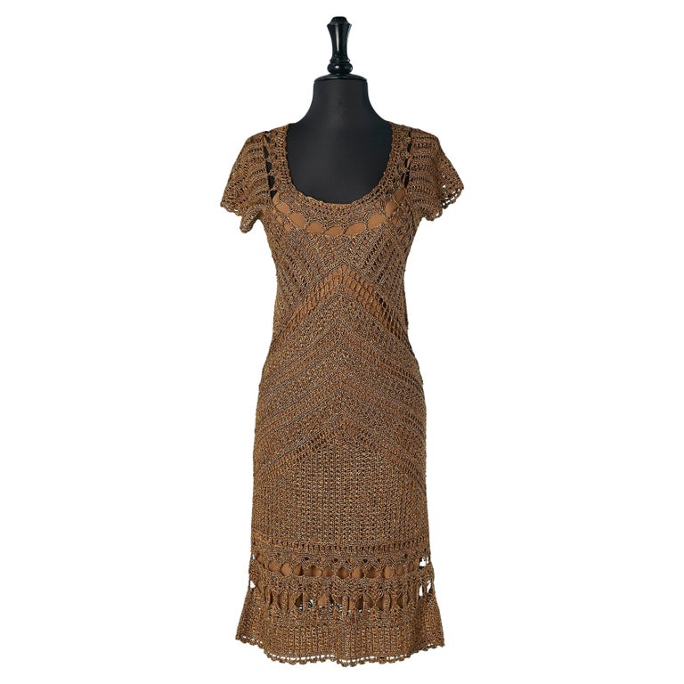 Gold lurex crochet dress DIANE VON FURSTENBERG For Sale at 1stDibs