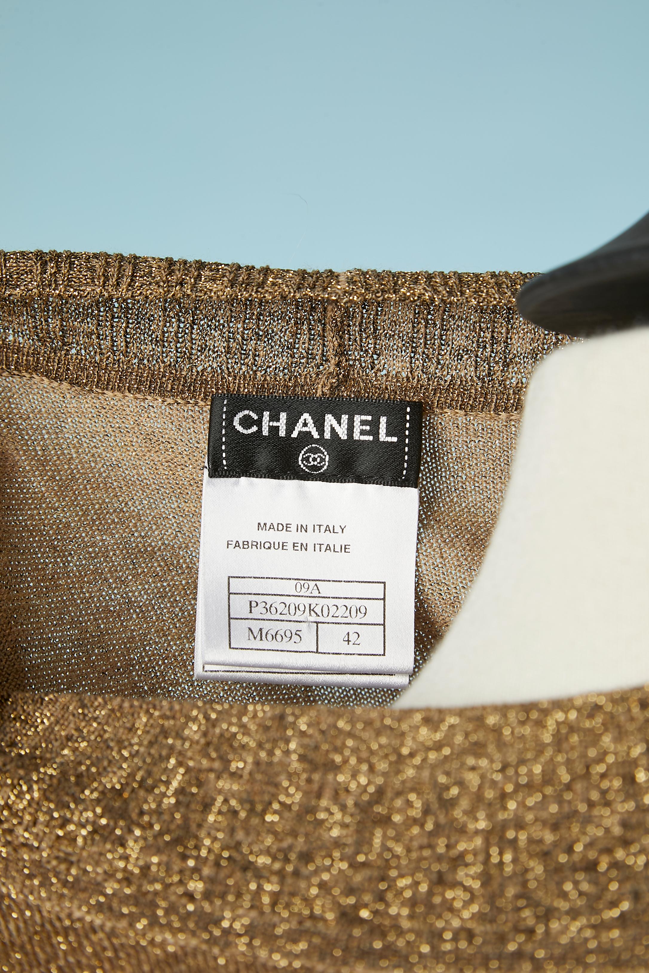 Vestido de cóctel de punto de lúrex dorado Chanel en venta 3