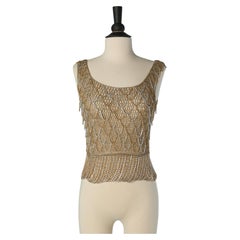 Gold lurex knit tank top with silver and gold metal chain LORIS AZZARO