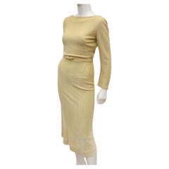Gold Lurex Metallic Wiggle Dress With Back Drape, 1950's