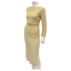 Gold Lurex Metallic Wiggle Dress With Back Drape, 1950's 