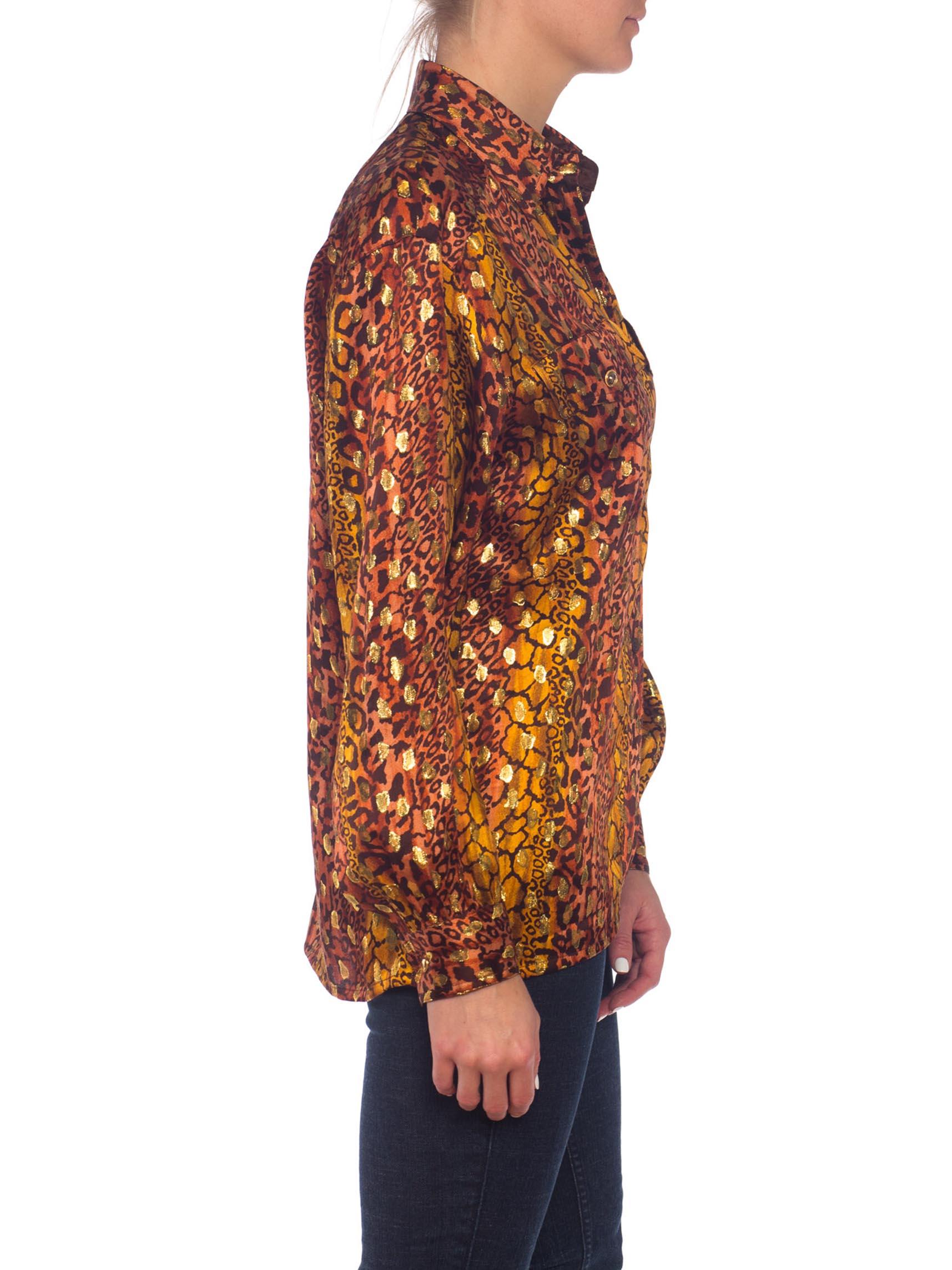 Gold Lurex & Silk Leopard Animal Print Escada Blouse In Good Condition In New York, NY