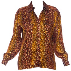 Vintage Gold Lurex & Silk Leopard Animal Print Escada Blouse
