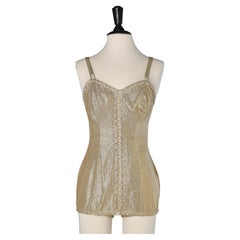 Vintage Gold lurex swimsuit with rhinestone and threads embroideries Tobi of California 