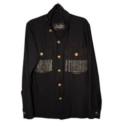 Gold Lurex Tweed Black Jacket Remade US Military Vintage Gold Buttons 