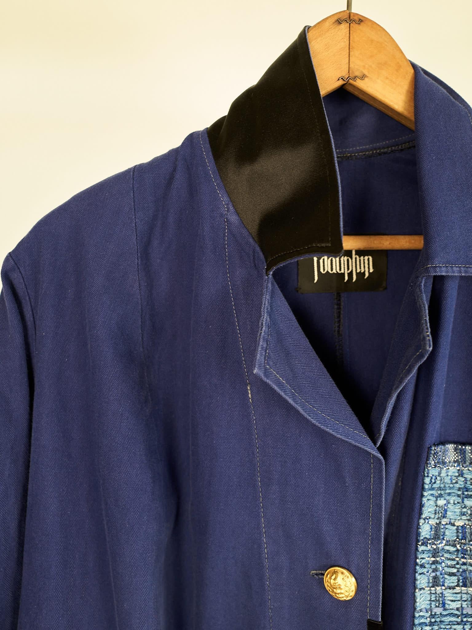 Gold Lurex Tweed Jacket French Blue  Repurposed Vintage J Dauphin Medium In New Condition In Los Angeles, CA