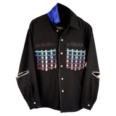 Gold Lurex weed Jacket In Black Military Blue Cobalt silk Collar J Dauphin