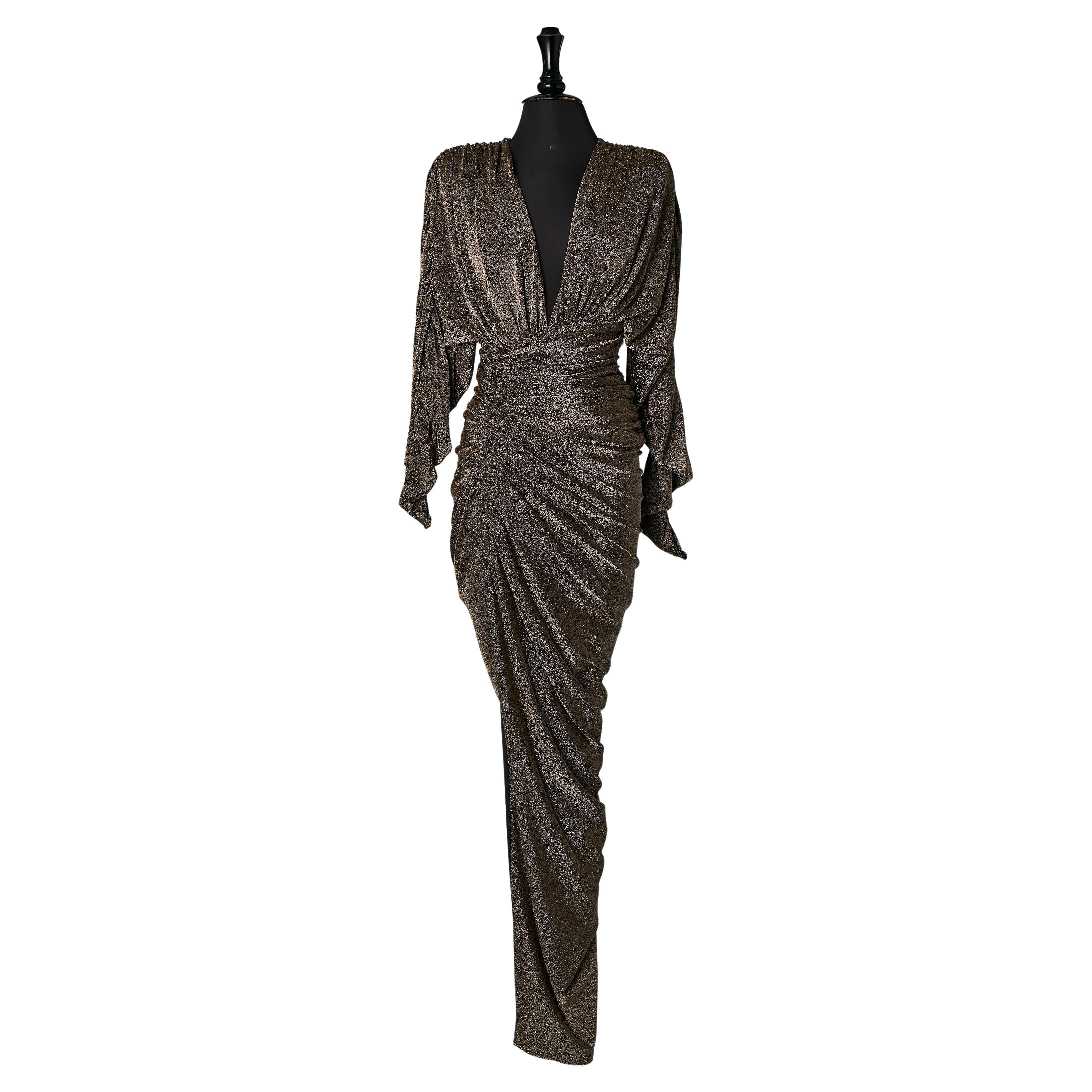 Vestido de noche de lúrex dorado y jersey drapeado ALEXANDRE VAUTHIER Nuevo en venta