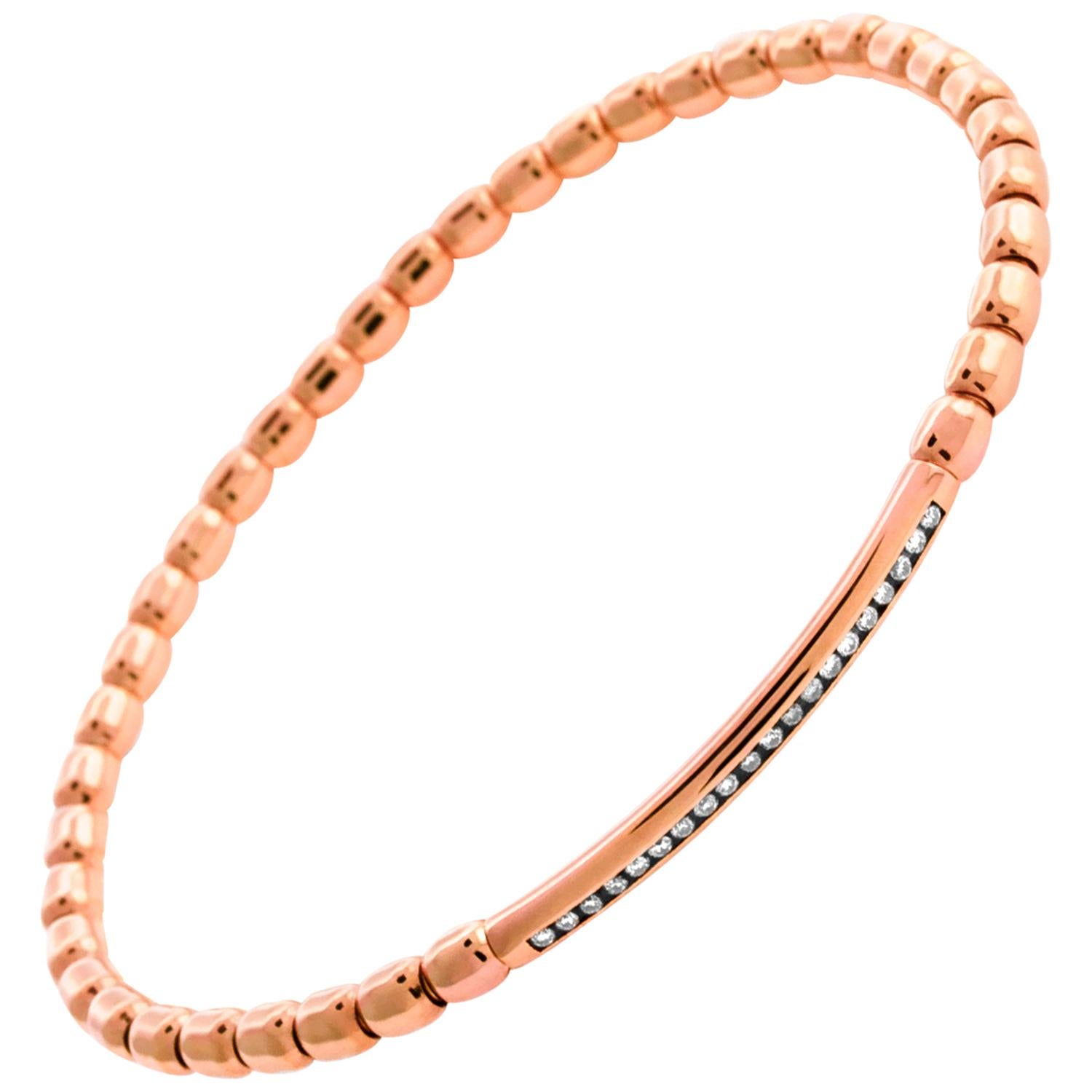 Gold Luxe Bracelet in 18 Karat Rose Gold with White Diamonds - Medium For Sale
