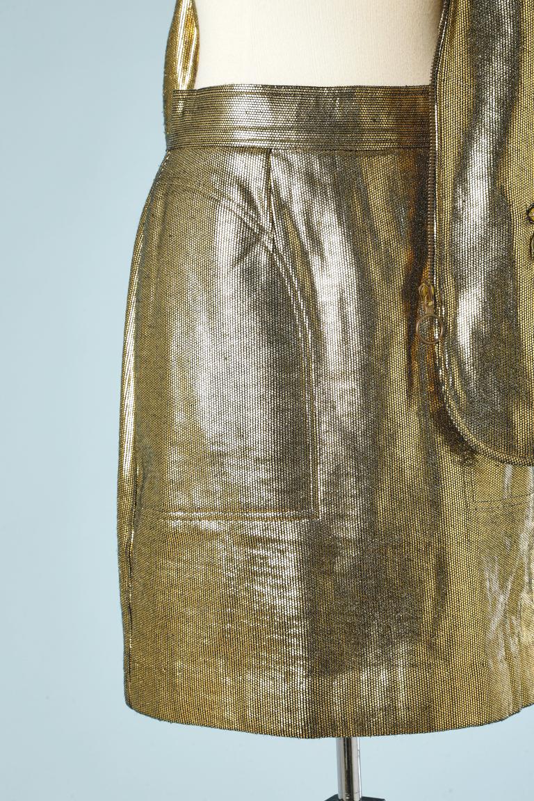 Gold lycra skirt suit Moschino Circa 1980's In Excellent Condition For Sale In Saint-Ouen-Sur-Seine, FR