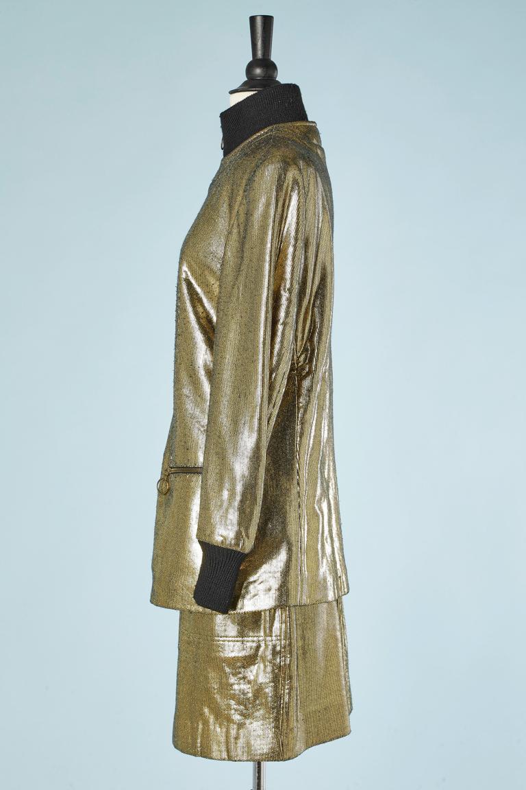 Women's Gold lycra skirt suit Moschino Circa 1980's  For Sale