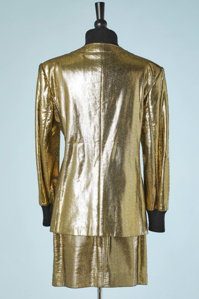 Gold lycra skirt suit Moschino Circa 1980's  For Sale 1