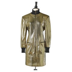 Retro Gold lycra skirt suit Moschino Circa 1980's 