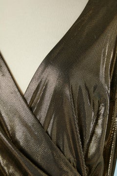 Gold lycra wrap cocktail dress with rose fabric on the side of the waist