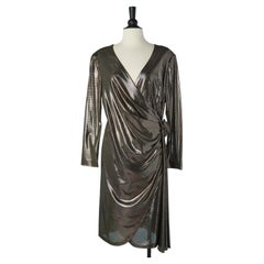 Gold lycra wrap cocktail dress with rose fabric on the side of the waist