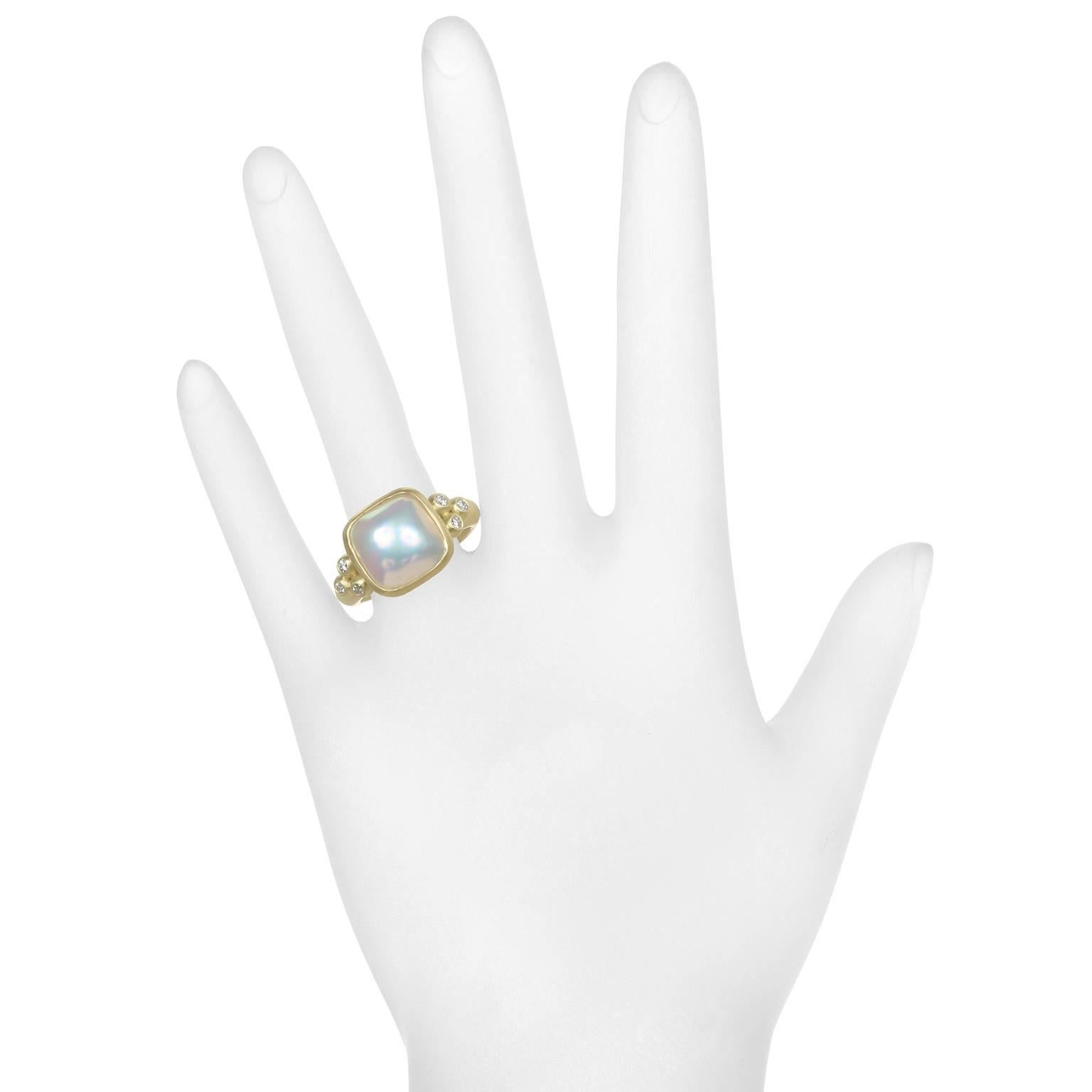 Contemporary Gold Mabe Pearl and Diamond Ring