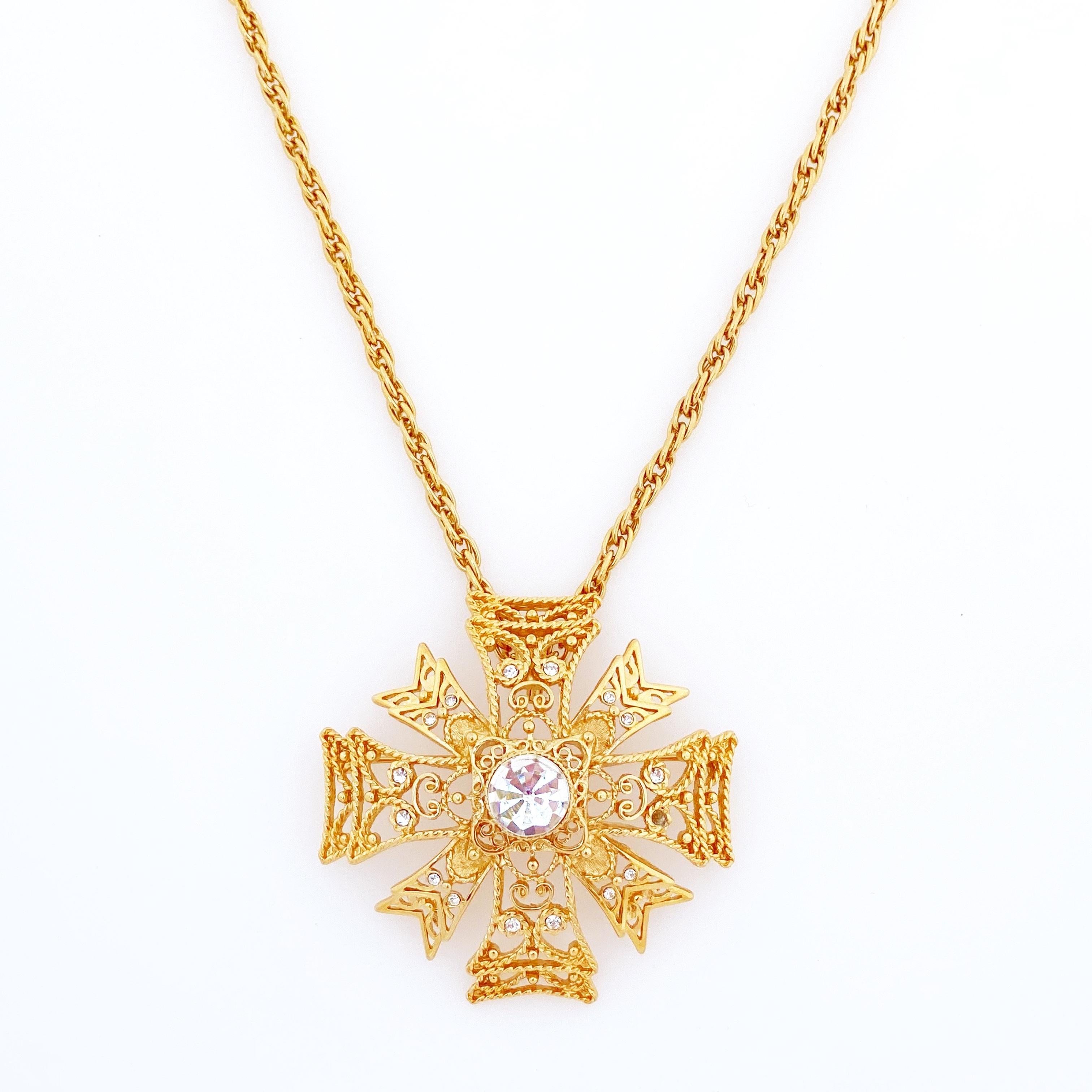 Modern Gold Maltese Cross Pendant Necklace By Kenneth Jay Lane, 1990s