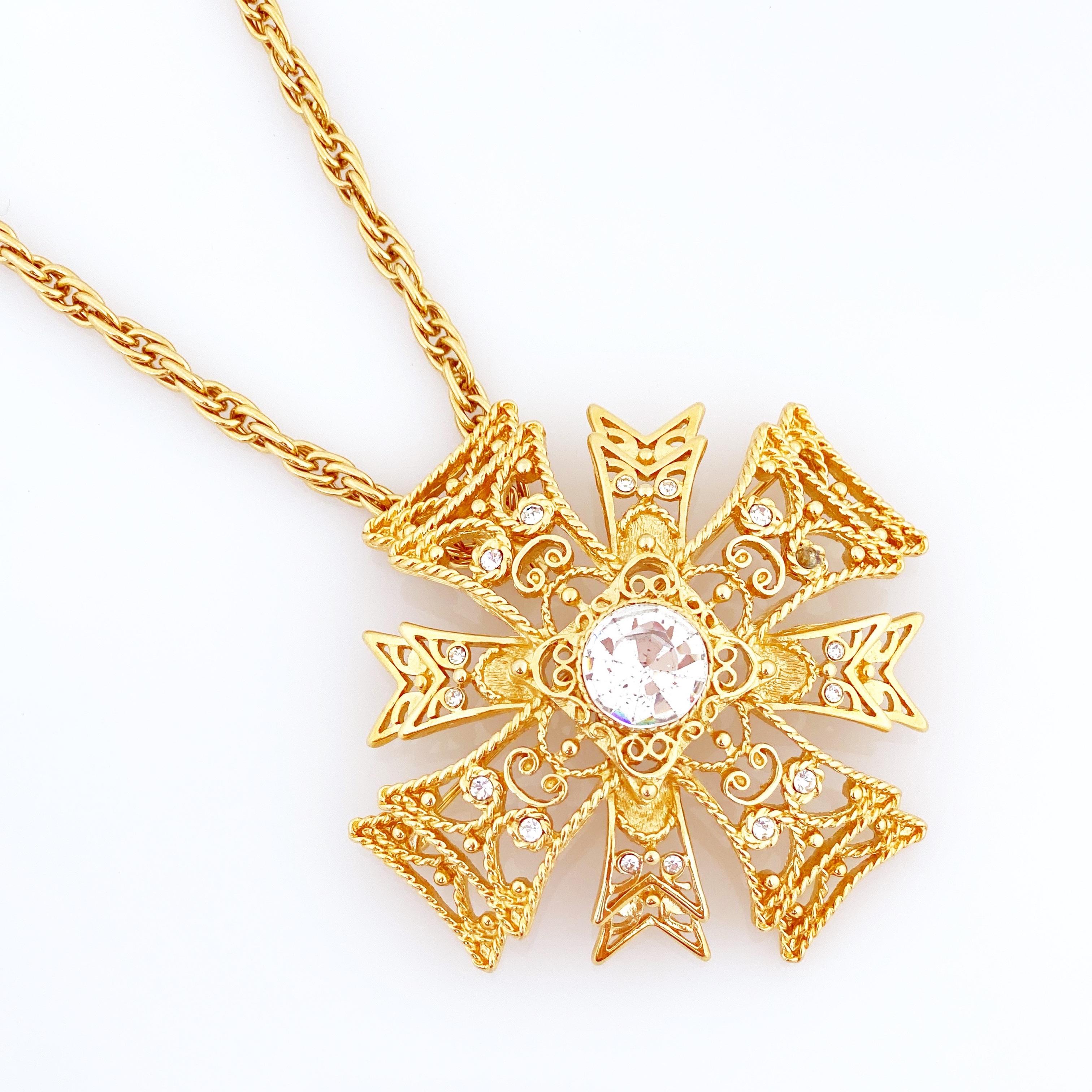 Women's Gold Maltese Cross Pendant Necklace By Kenneth Jay Lane, 1990s