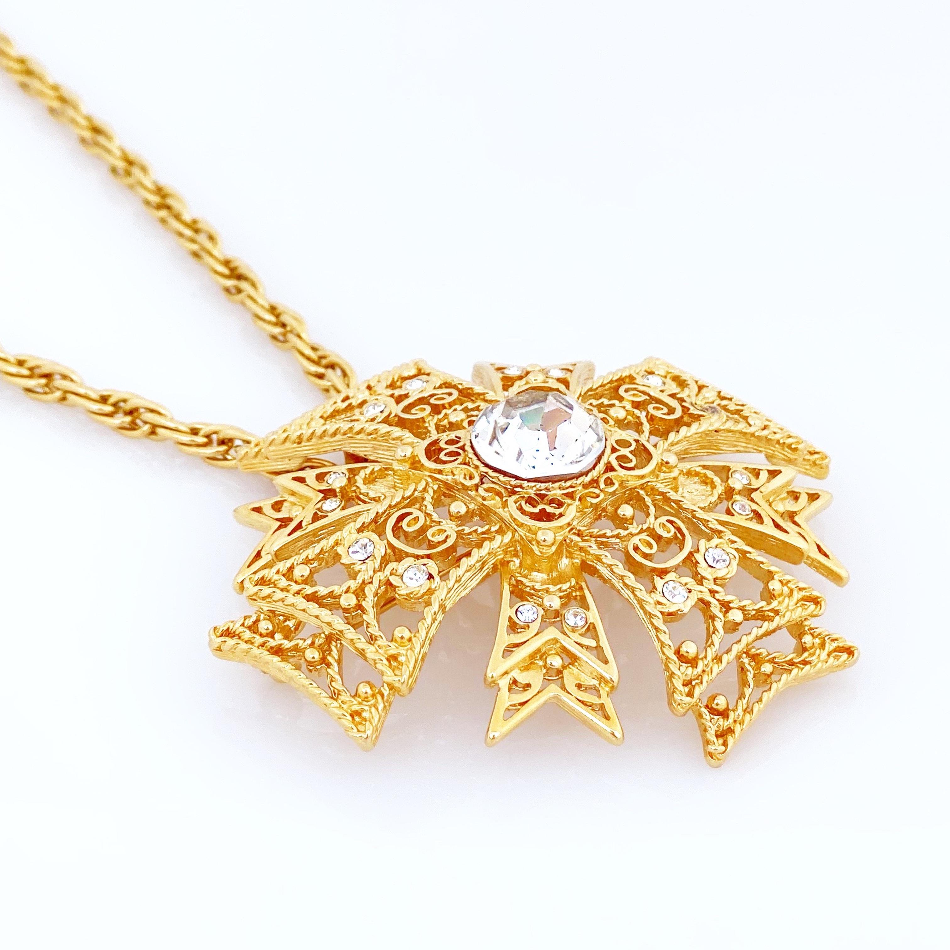 Gold Maltese Cross Pendant Necklace By Kenneth Jay Lane, 1990s 1