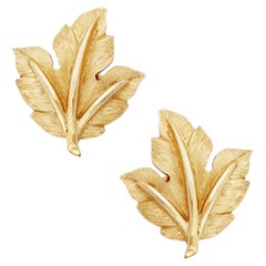 Gold Maple Leaf Earrings By Crown Trifari, 1960s