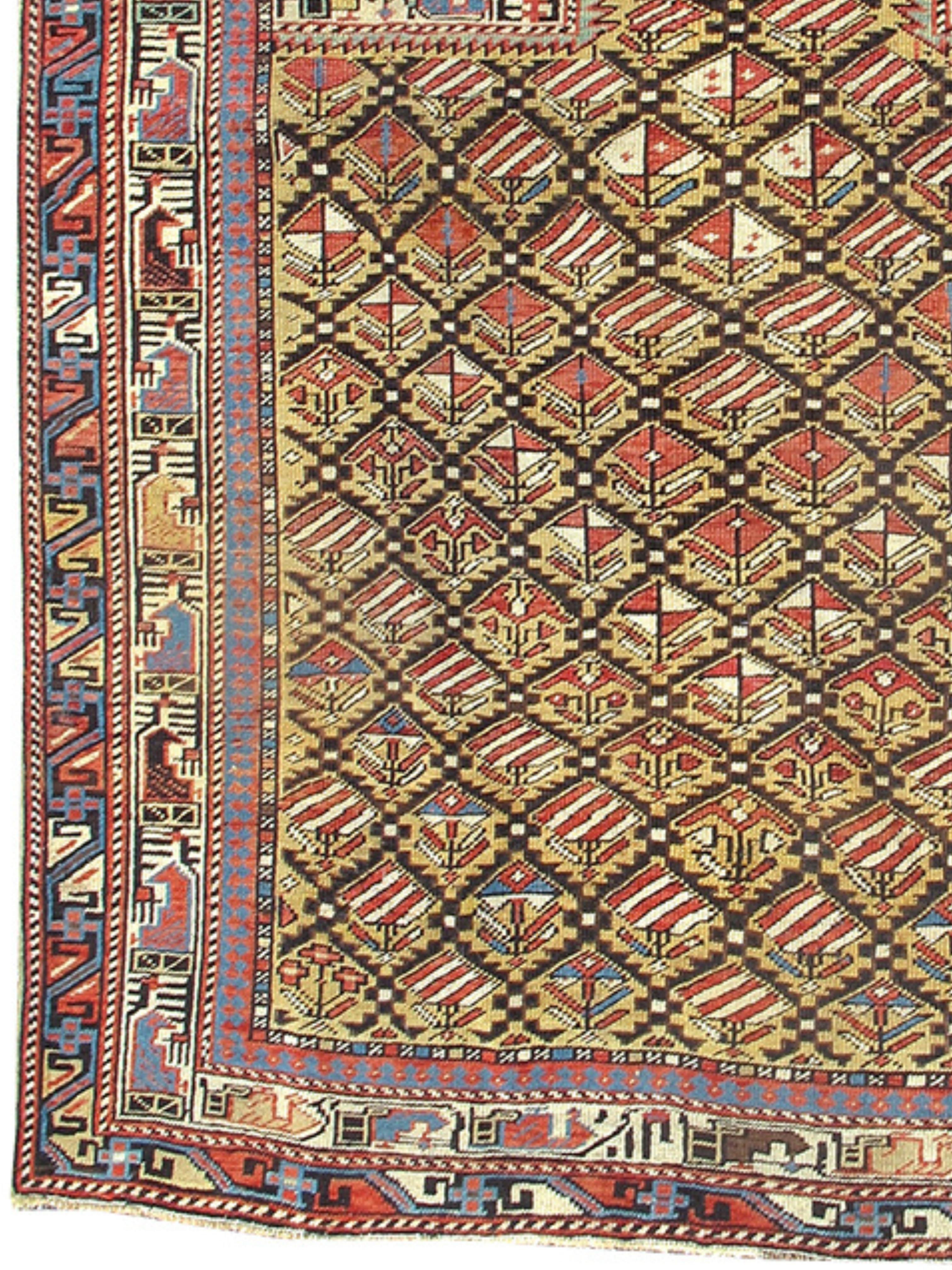 Noué à la main Tapis de prière en or Marasali Shirvan, fin du 19e siècle en vente