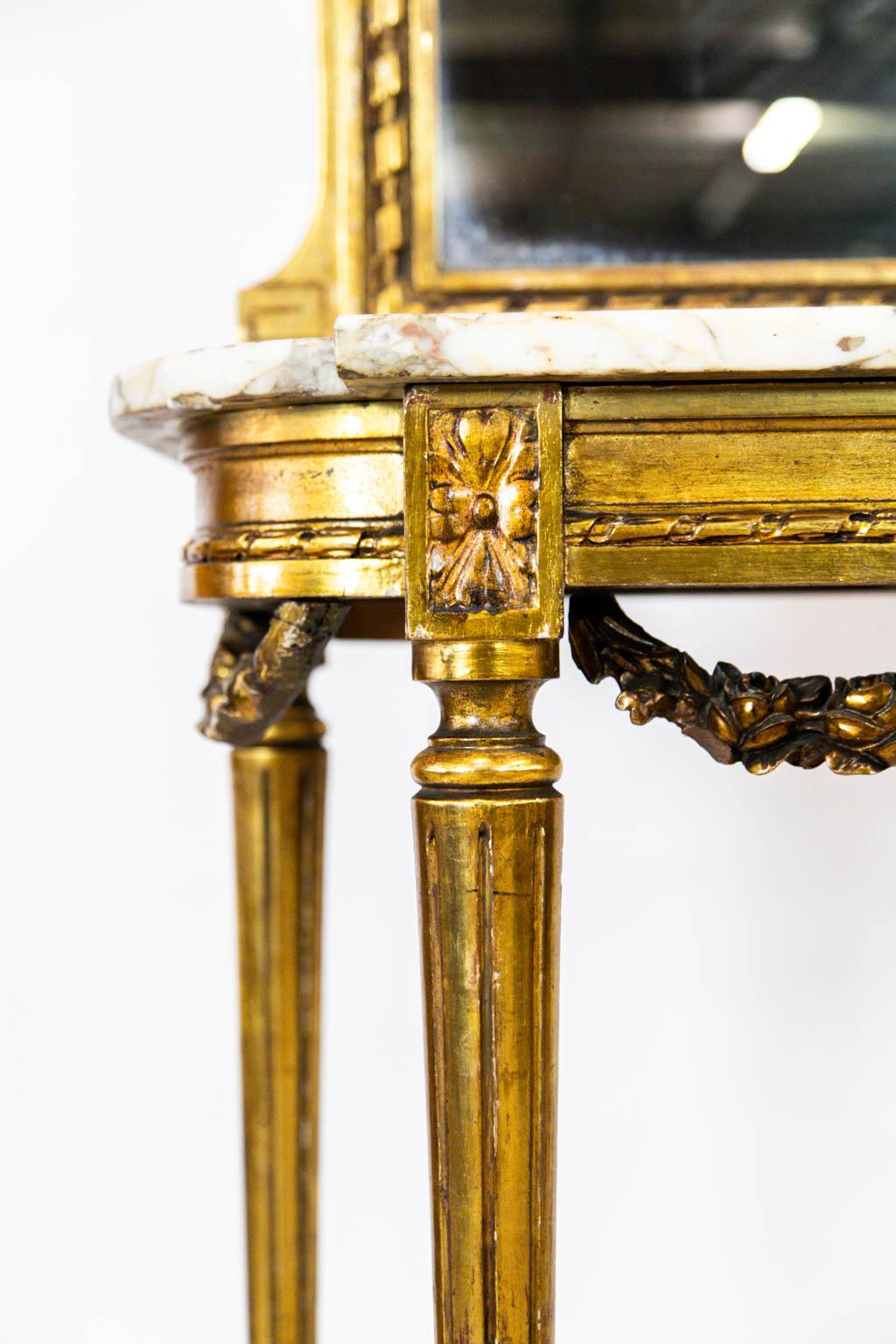 English Gold Marble Top Console with Mirror