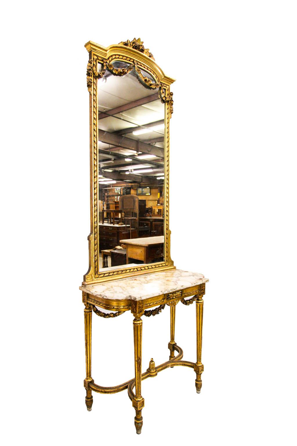 Gold Marble Top Console with Mirror 3