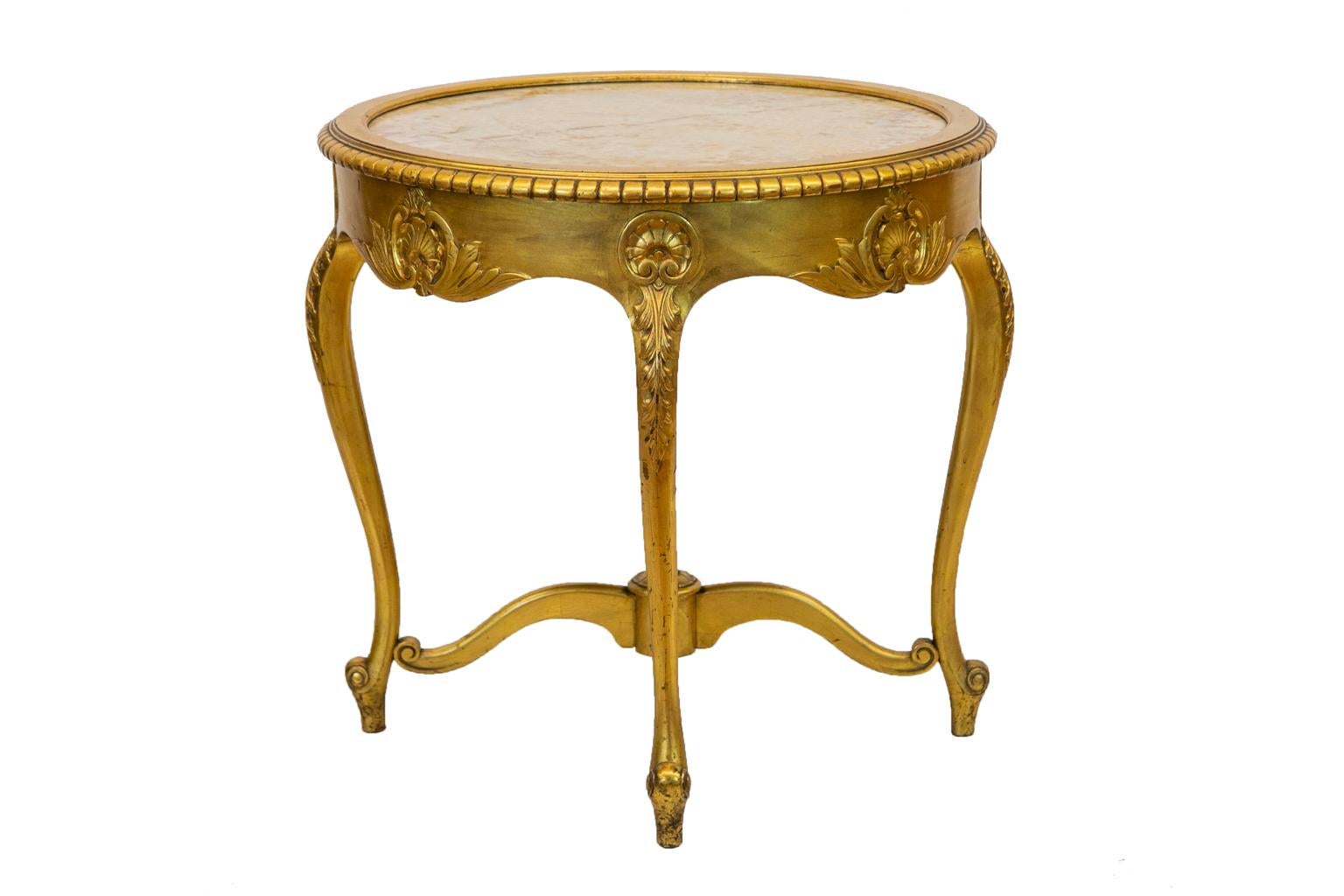 Gold Marble Top French Table For Sale 2