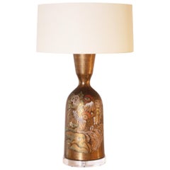 Gold Marbro Styled Lamp with Hand-Painted Rooster, circa 1960
