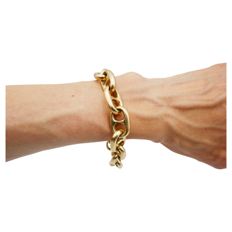 Gold Mariner Link Bracelet, Vintage 14k Bracelet Unisex For Sale at 1stDibs