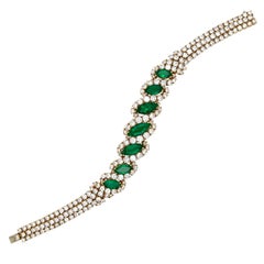 Gold Marquise Cut Emerald and Diamond Bracelet