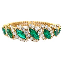 Gold Marquise Cut Emerald and Diamond Bracelet