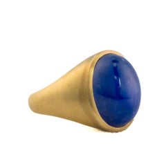 Gold Matte Cabochon Blue Sapphire Solitaire Ring