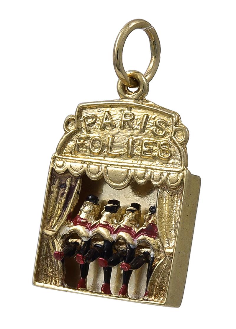 Gold Mechanical Can-Can Charm In Good Condition For Sale In New York, NY