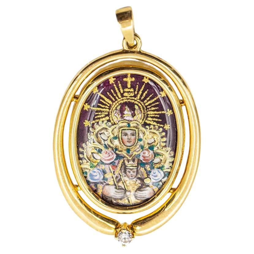 Gold Medal and Enamel Virgin Montserrat For Sale