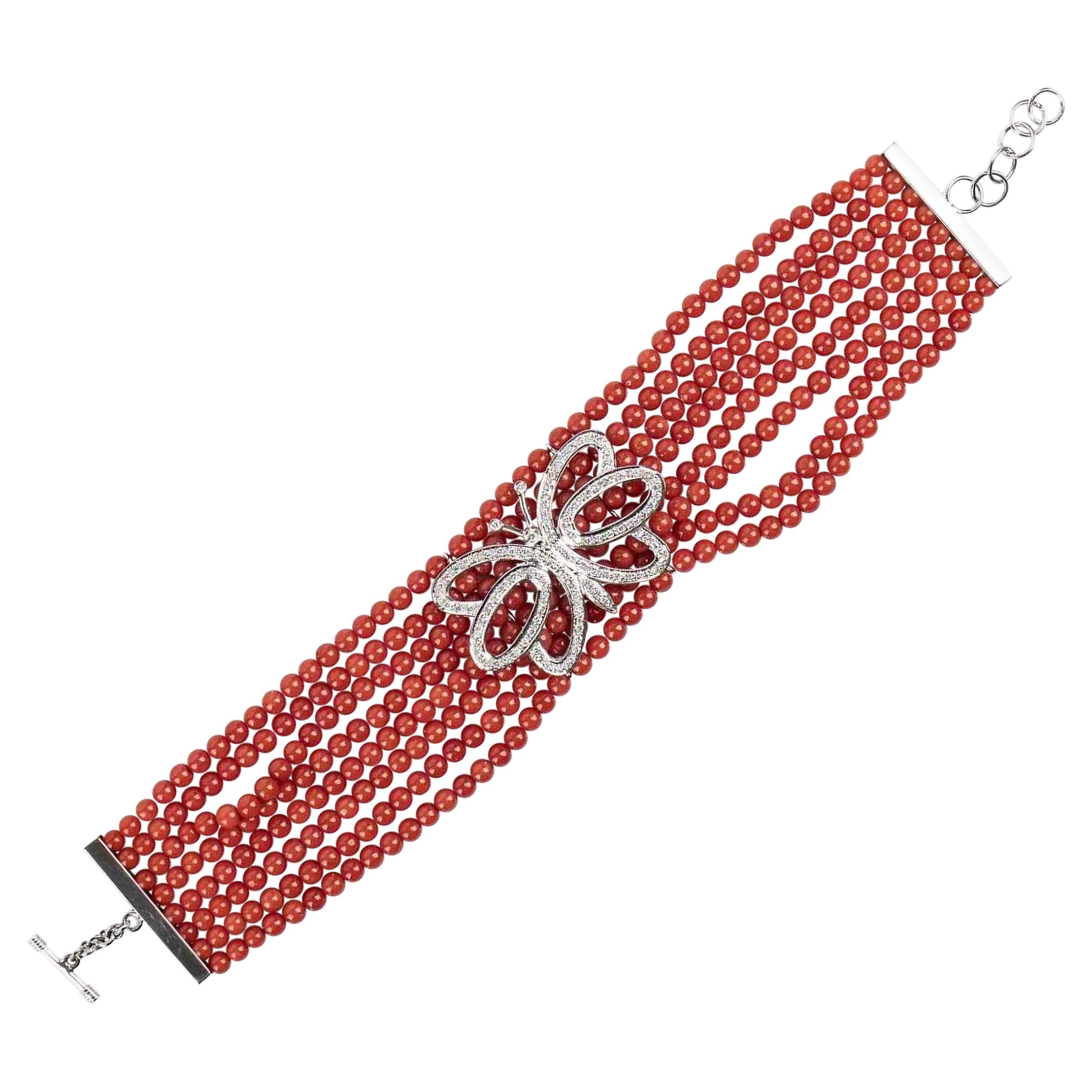 Gold, Mediterranean Coral and Diamonds Bracelet