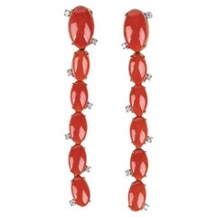 Gold, Mediterranean Coral and Diamonds Earrings