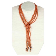 Gold, Mediterranean Coral and Onyx Scarf Necklace