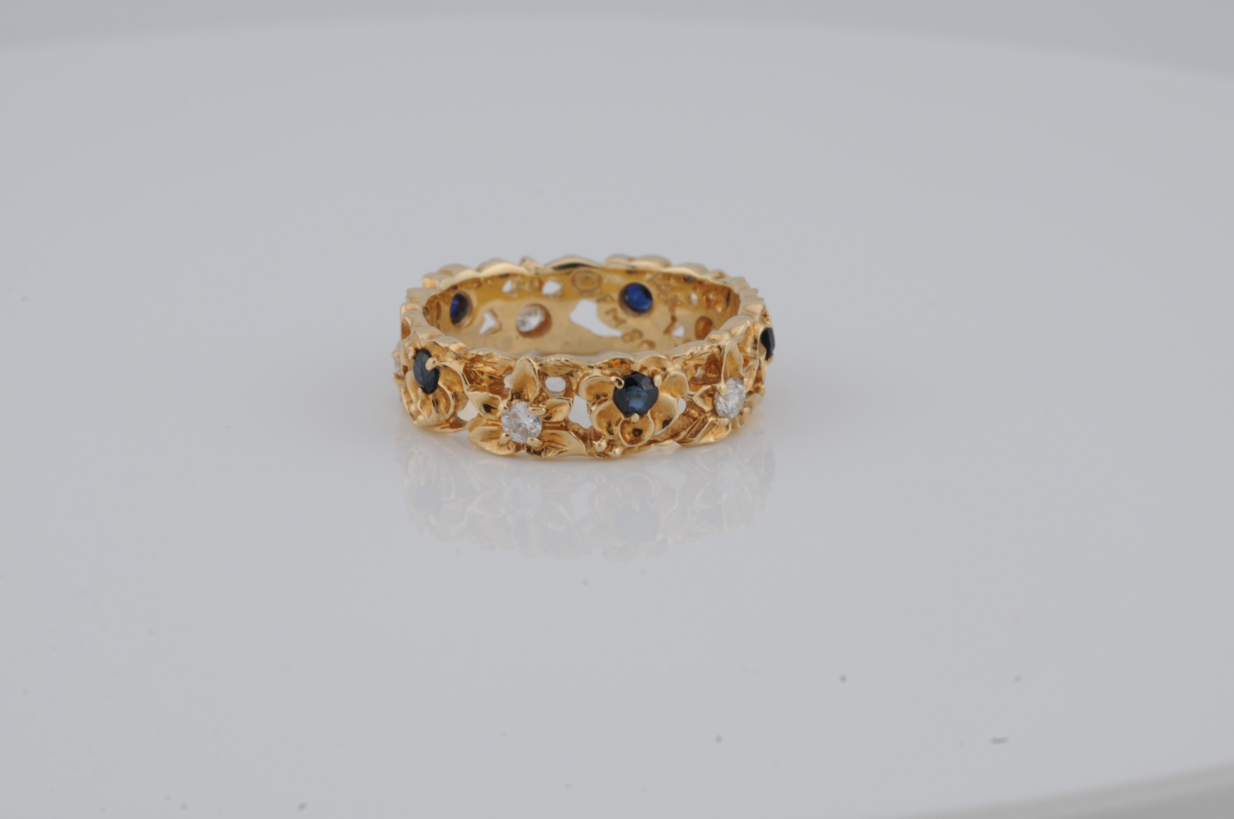 Anello memory in oro con diamanti e zaffiri In condizioni buone in vendita a Berlin, BE