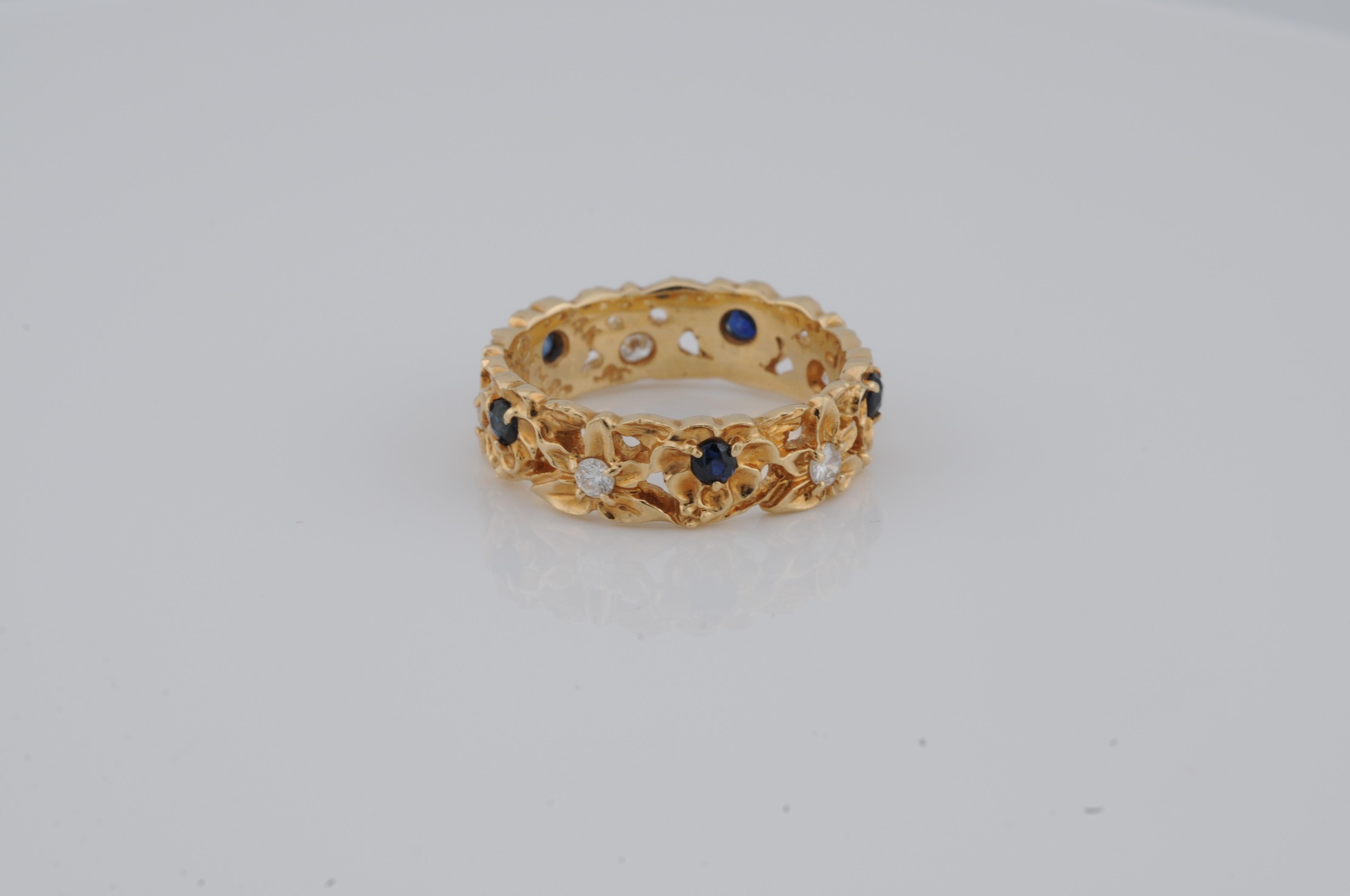 da uomo o donna Anello memory in oro con diamanti e zaffiri in vendita