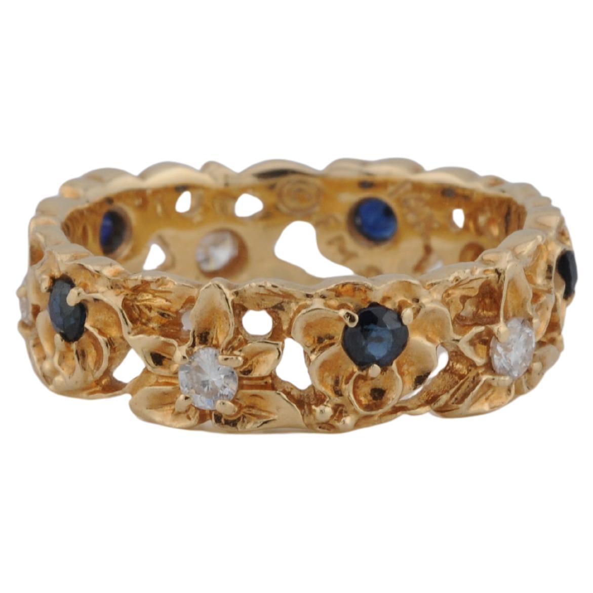 Gold memory ring diamonds and sapphires