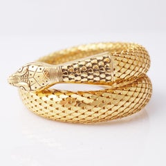Gold Mesh Coiled Snake Cuff Bracelet By Whiting & Davis, 1960s