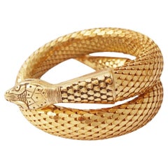 Gold Mesh Coiled Snake Cuff Bracelet By Whiting & Davis, 1960s