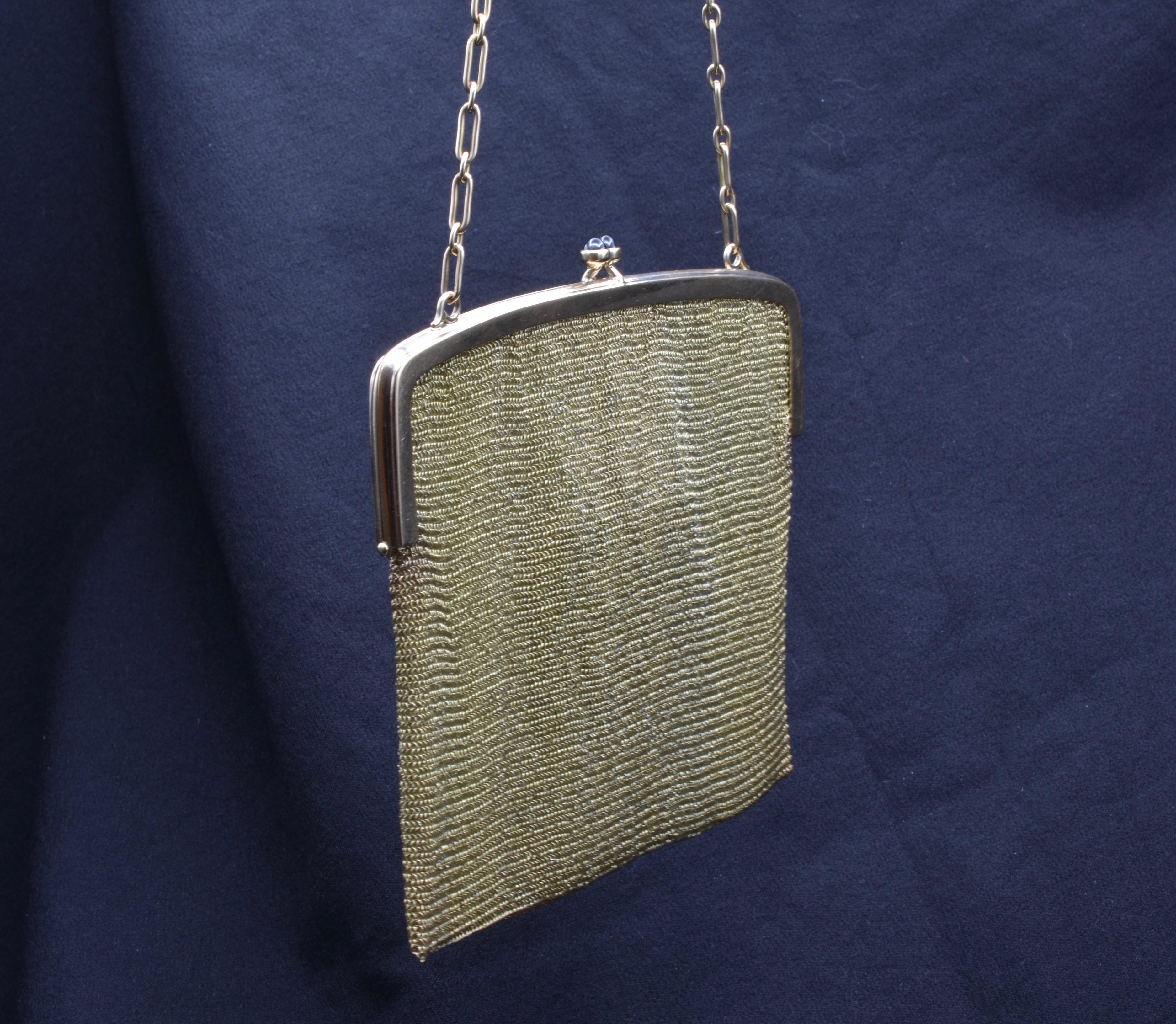This elegantly designed 14K yellow gold mesh purse was crafted by an American jewelry house, Lebolt & Co.  Lebolt & Co began making jewelry around 1915 and ceased metalwork production during World War II. They made quality jewelry, such as this