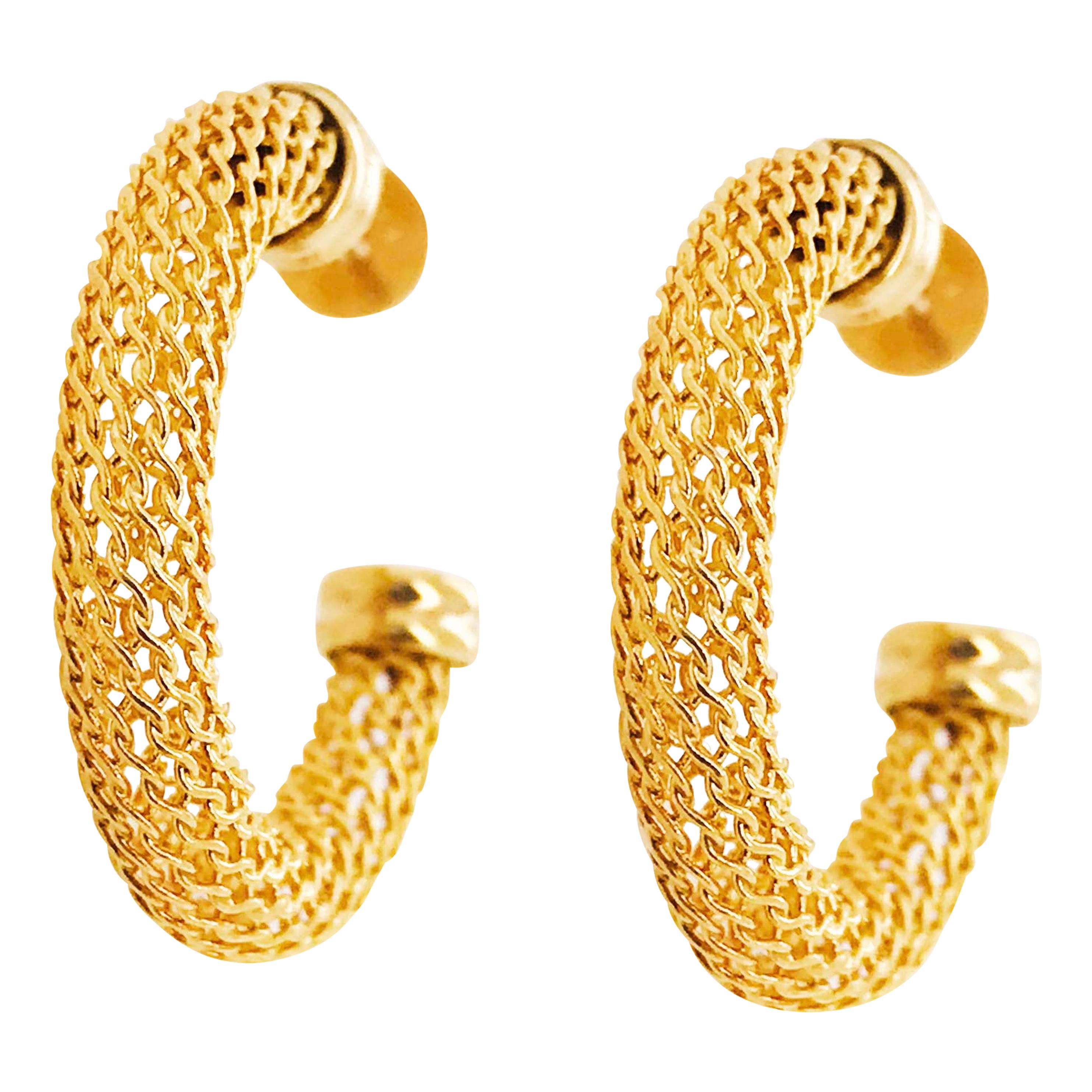 Gold Mesh Hoop Earrings, 14 Karat Gold Hoops with Custom Texture, Medium Hoops