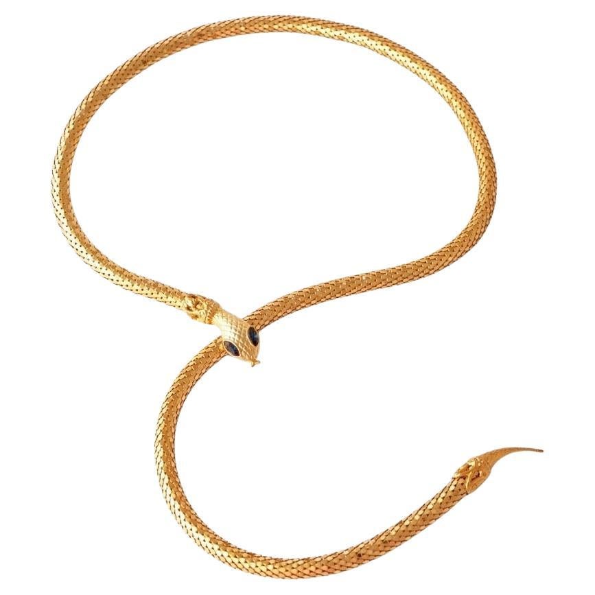 Cintura o collana di serpenti in maglia d'oro con occhi di zaffiro, anni '80 in vendita