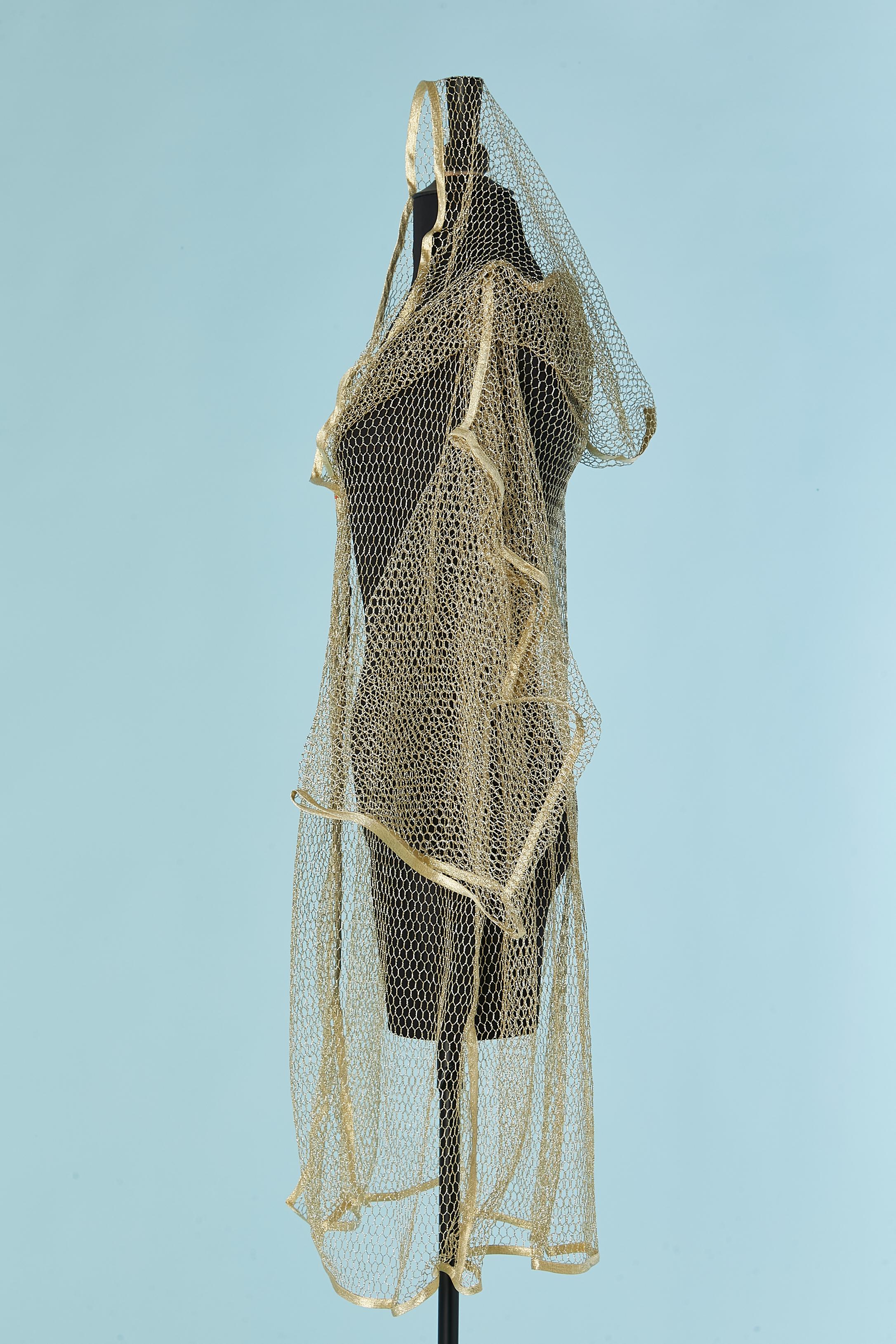 Gold mesh tulle oversize coat with hood GOTTEX For Sale 1