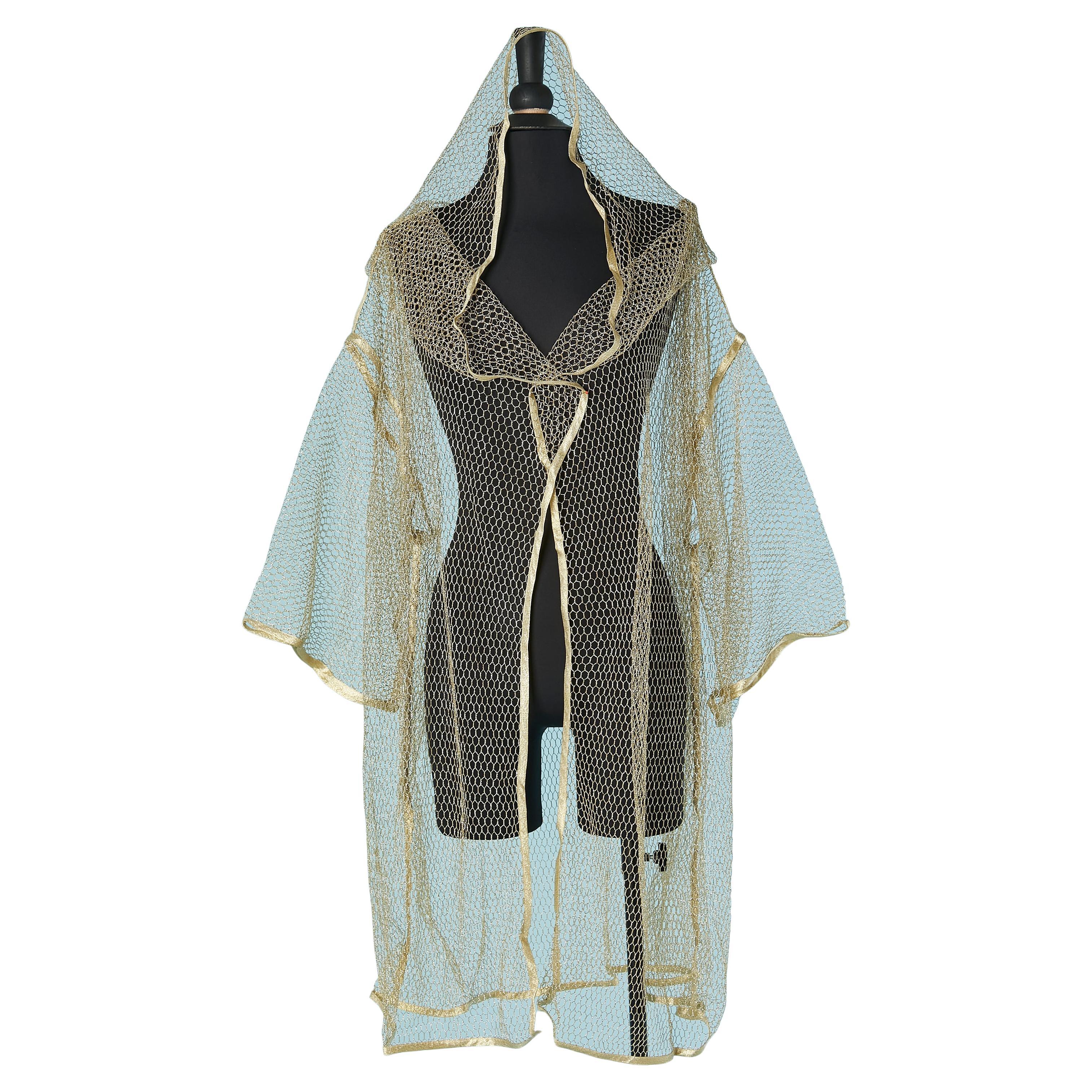 Gold mesh tulle oversize coat with hood GOTTEX For Sale