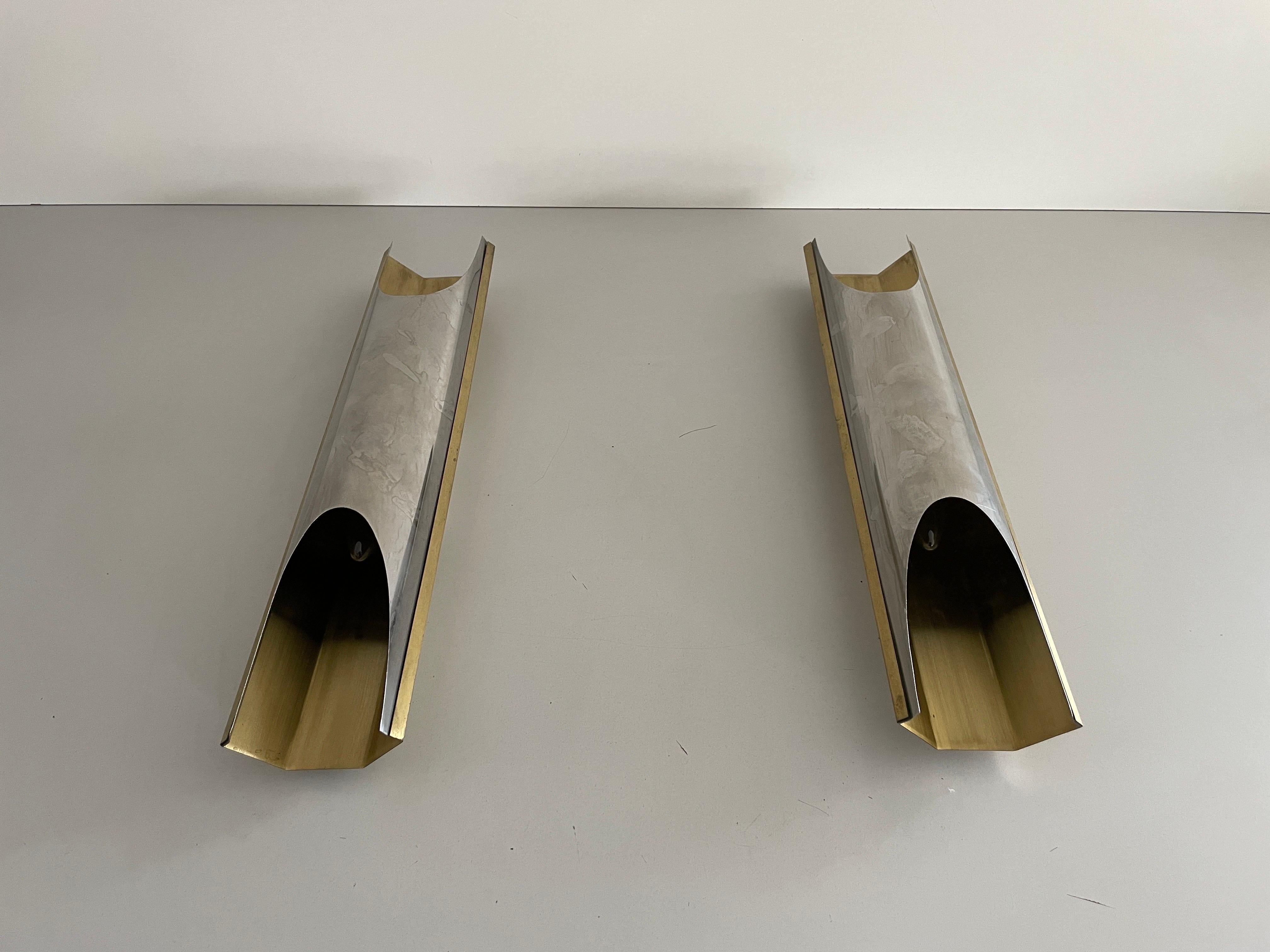 Großes Paar Wandlampen aus Gold, Metall und Chrom, 1960er Jahre, Italien im Angebot 6